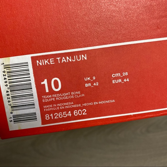 Nike | Tanjun Team Red Light Bone Sneakers Size 10 - Picture 8 of 8